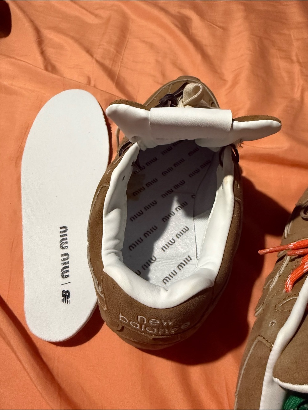 Miu Miu Brown Suede Kids Sneakers with Orange Laces